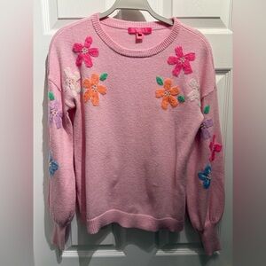 Lilly Pulitzer Light Pink Sweater with Colorful Floral Accents